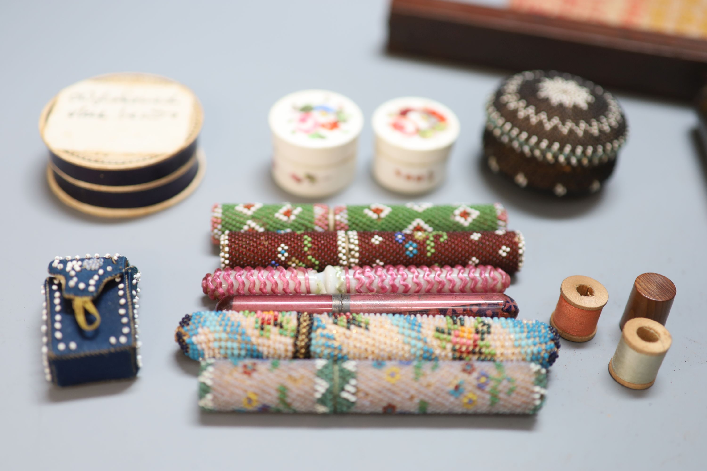 A collection of assorted Victorian and later sewing accessories